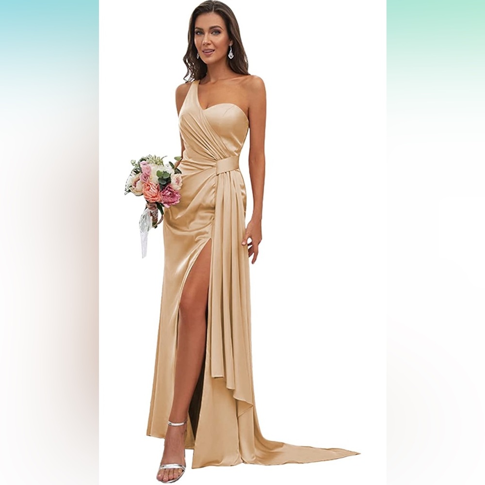 Champagne corset back brisdesmaid dress